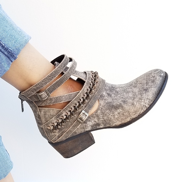 naughty monkey Shoes - NAUGHTY MONKEY GRAY DISTRESSED STRAPPY ANKLE BOOTS